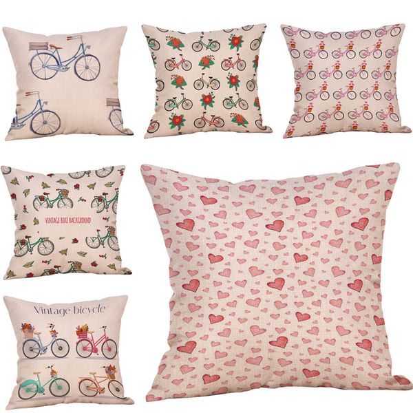 

cotton linen bicycle flower pillowcase sofa waist pillow cover home decor cotton linen new 45cm*45cm fashion 10jul 16 pillow case
