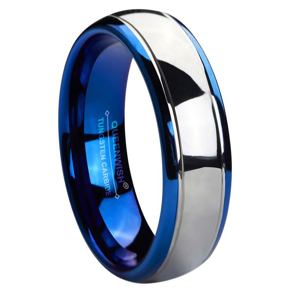 

anniversary ring 6mm tungsten engagement ring blue ip plating silver dome high polished wedding bands unique jewelry, Slivery;golden