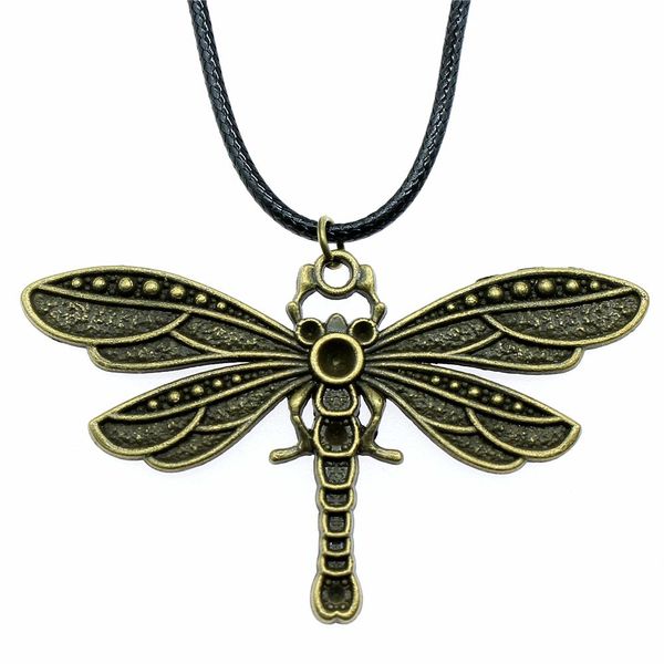 

wysiwyg 5 pieces leather chain necklaces pendants choker collar vintage necklace handmade dragonfly 71x42mm n6-a12714, Golden;silver
