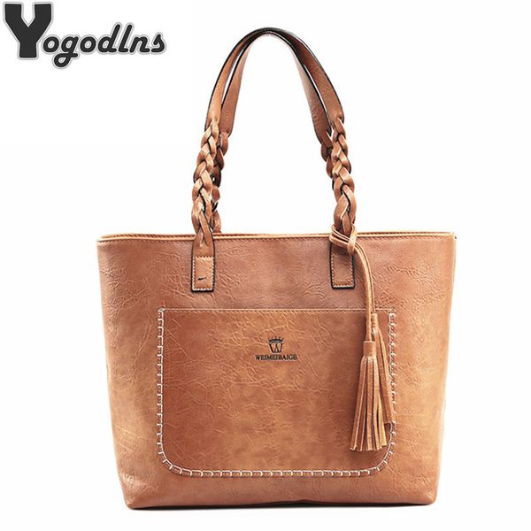 

fashion leather women shoulder bags solid big handbag large capacity handle bags new arrival casual tassel bag d18102906