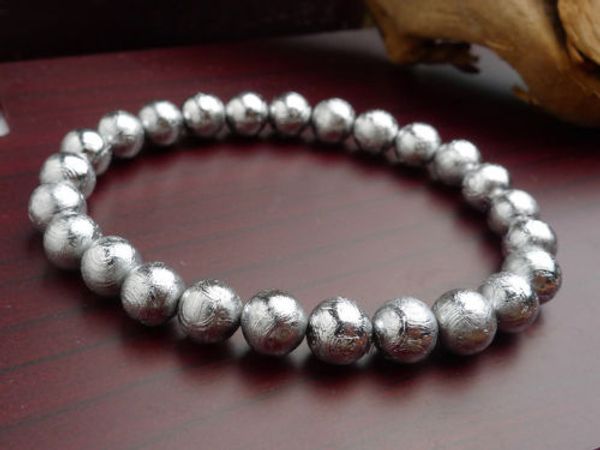

6mm 100% natural gibeon meteorite avite round beads bracelets bangle stretch crystal beads 925 silver 32beads, Golden;silver