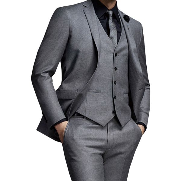 

custom made dark grey men suit wedding suits groom tuxedo wedding suit jacket 3 piece jacket pants vest slim fit groomsmen blazer, Black;gray