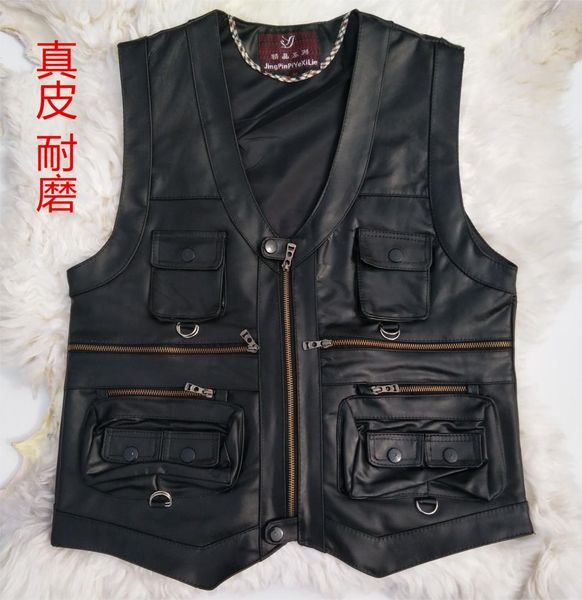 

hoco 2018 leather vest men's leisure sheepskin vest zipper many pockets ma3 jia3, Black;white