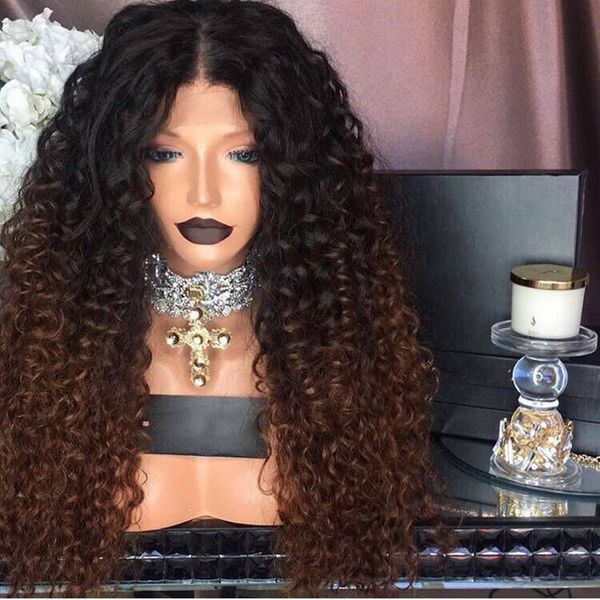 

afro curly wigs ombre brown wig gluels synthetic lace front wig with baby hair heat ristant natural hair wigs for africa african women