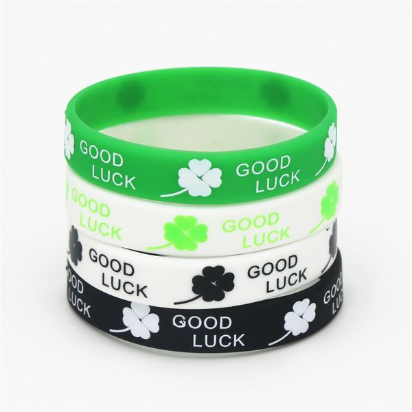 

1pc new sports clover good luck silicone wristband black green white silicone racelets&bangles girls boys gifts sh206, Golden;silver