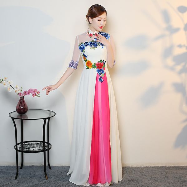 

white modern cheongsam sexy qipao women long traditional chinese dresses oriental wedding gowns evening dress robe orientale, Red