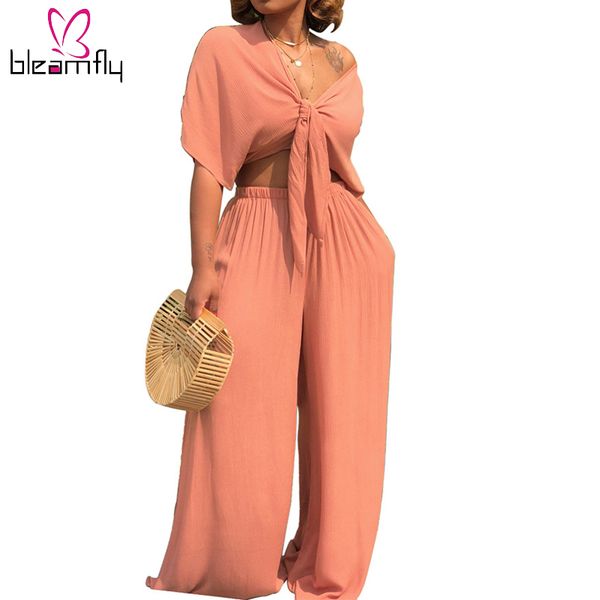 

plus size two piece set women outfits bow tie +wide leg pants nightclub women's suit casual clothes matching sets, Gray