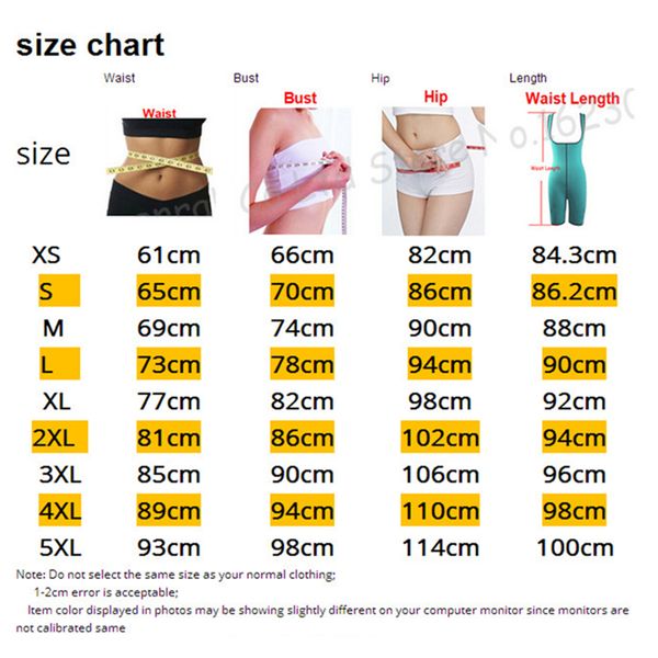 Sauna Vest Size Chart