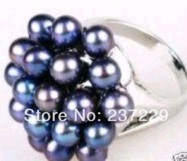 

^^^^chinese natural black pearl lady ring 7-9, Silver