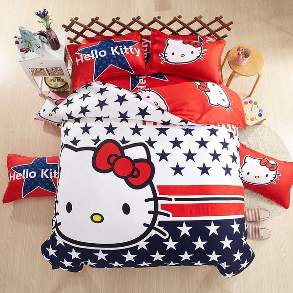 3d Cartoon Hello Kitty Bedding Set 100 Cotton Printed Bed Linen