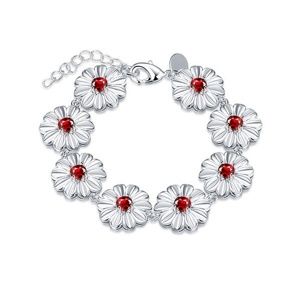 

good a++ eight flower connected bracelet sterling silver plated bracelet spb495;fashion girls women's 925 silver link, chain bracelet, Black