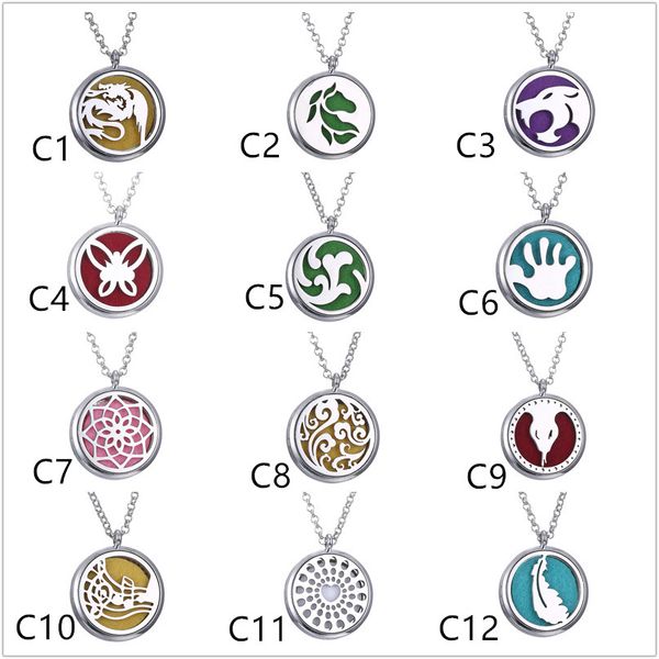 

58 style premium aromatherapy essential oil diffuser necklace locket pendant, with 55cm stainless steel chain and 6 washable pads, Silver