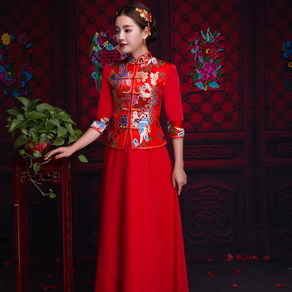 

свадебное платье невесты традиционный китайский стиль костюма phoenix cheongsam одежда древний royal red qipao платье s-xxl