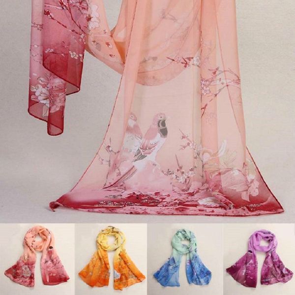 

scarves fashion magpie primula printed chiffon soft neck scarf shawl scarves stole wraps 150cmx50cm #vp259, Red;brown