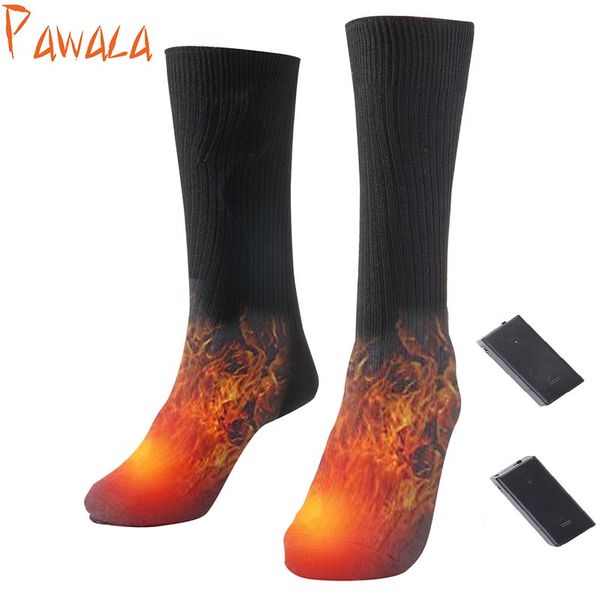 

thermal cotton heated socks sport ski socks winter foot warmer electric warming sock battery power men women high quality, Black