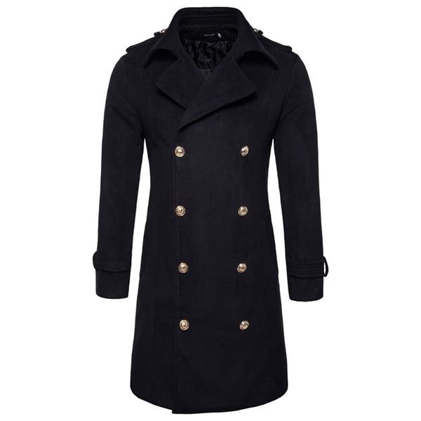 

men's trench coats 2021 autumn&winter metal double-breasted woollen overcoat solid-colored, Tan;black