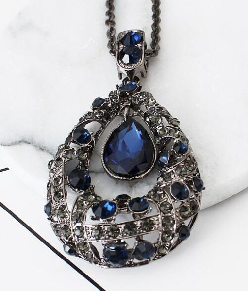 

new european and american jewelry crystal gem necklace fashion drop long sweater chain high-end crystal pendant fashion classic delicate, Silver