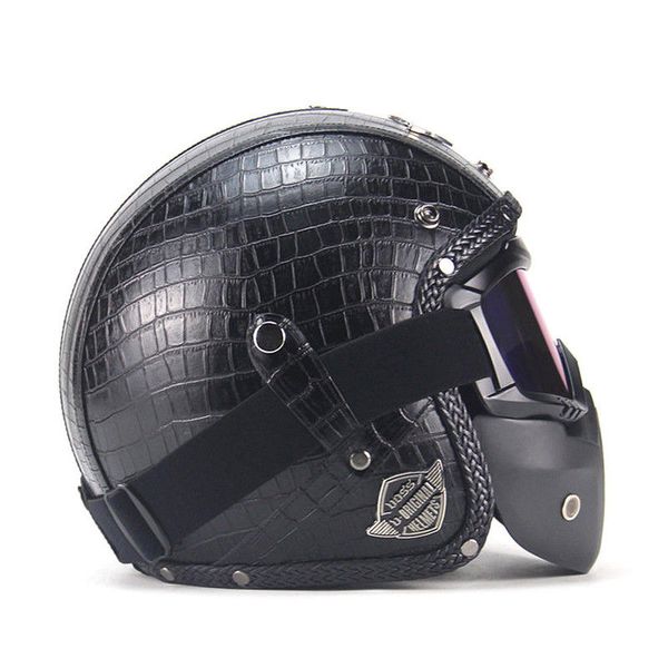 Para capacetes de motocicleta 3 4 capacete aberto couro PU máscara de óculos estilo vintage XL267n