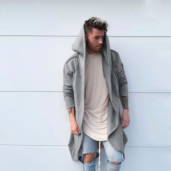 

autumn spring men hooded wool blends solid color full sleeve open stitch men coat clothing fashion loose male wool, Black