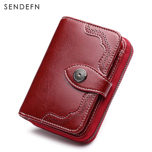 

sendefn 2018 new lady wallet women purse short coin purse zipper female wallets women split leather small purses, Red;black