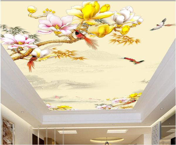 3d Ceiling Murals Wallpaper Custom Photo Non Woven Wall Murals Exquisite Chinese Flower And Bird Living Room Bedroom Ceiling Zenith Mural Hd