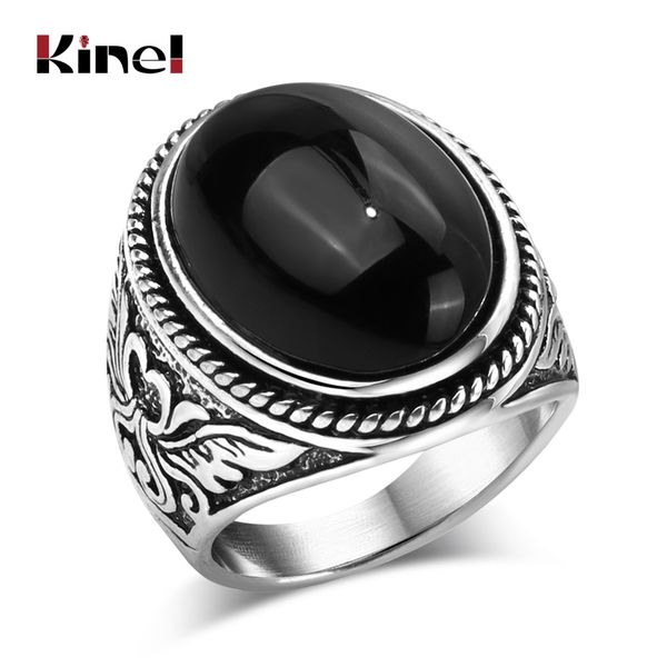 

kinel fashion flower band oval natural stone rings for women vintage look antique silver color men jewelry party gifts, Golden;silver