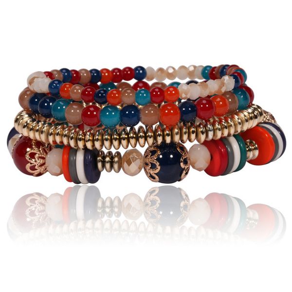 

4pcs/set bracelet european american style fashion seven color semi-precious stones seven color glass stone personality bracelet, Black
