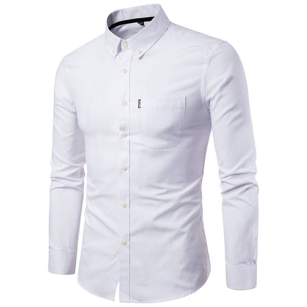 

men's casual shirts chest pocket solid color men's long sleeved shirt plus size, White;black