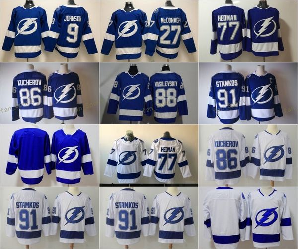 

2018 tampa bay lightning hockey jer ey 91 teven tamko 86 nikita kucherov 77 victor hedman 27 ryan mcdonagh titched jer ey home