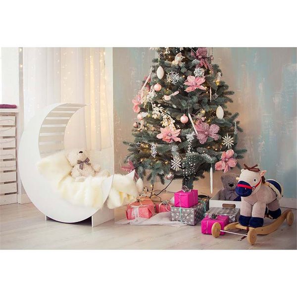 2020 Newborn Baby Shower Backdrop Printed Crescent Bed Wood Horse