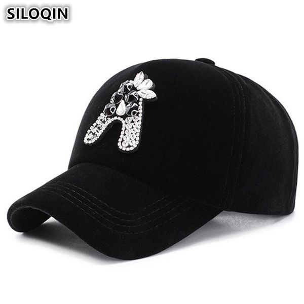 

siloqin women's autumn hat rhinestone decoration baseball caps adjustable size new joker winter velvet tongue hats snapback cap, Blue;gray