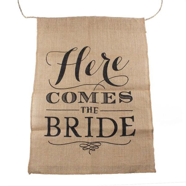 Hier kommt die Braut Sackleinen Bunting Banner Garland Kit für Vintage rustikale Hochzeit Hintergrund Dekoration