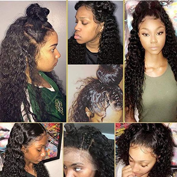 

150% density 360 lace frontal wigs for black women brazilian curly pre plucked 360 lace wig glueless human hair wigs (18 inch, Black;brown