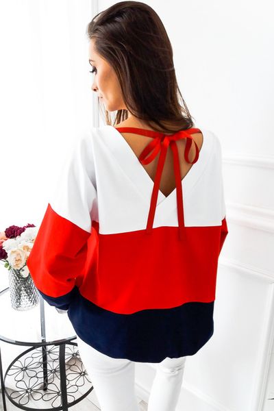 

Patchwork Womens Long Sleeve Striped Top Crew Neck Casual Loose Splicing Colors Polyester Autumn Hoodies Pullovers New