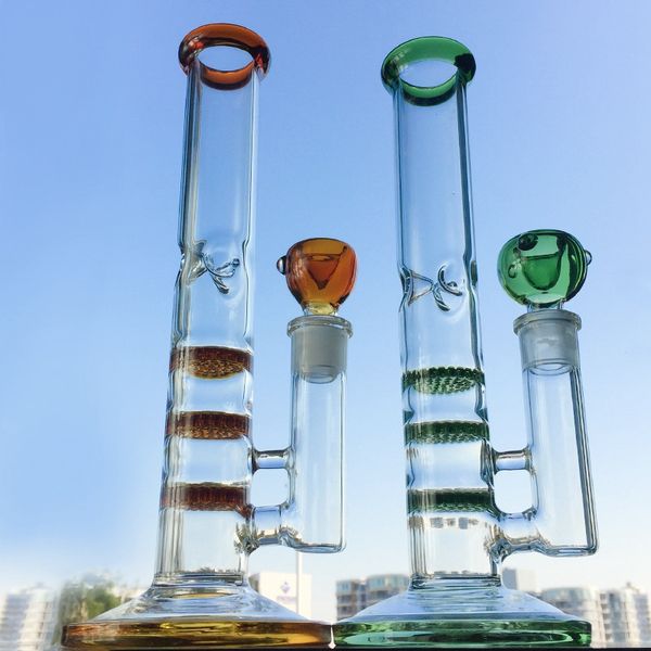 Heady Glass Bong Triple Comb Perc Bong colorati Narghilè Tubo dritto Blu Verde Ambra Olio Dab Rigs con ciotola WP525