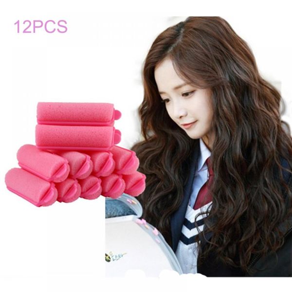

12pcs pink buckle soft sponge foam hair curler roller easy curling styling salon barber hairdressing hairstyling twist tools kit