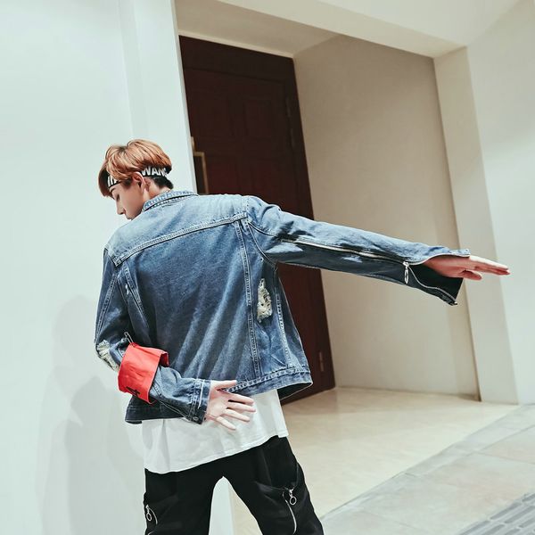 

424 broken holes denim jacket hip hop ripped oversized mens fourtwofour denim jacket 424 destoryed jackets coat, Black;brown