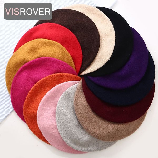 

visrover 2018 fashion female wool solid color beret woman bonnet caps winter all matched warm walking hat cap 13 colors, Blue;gray