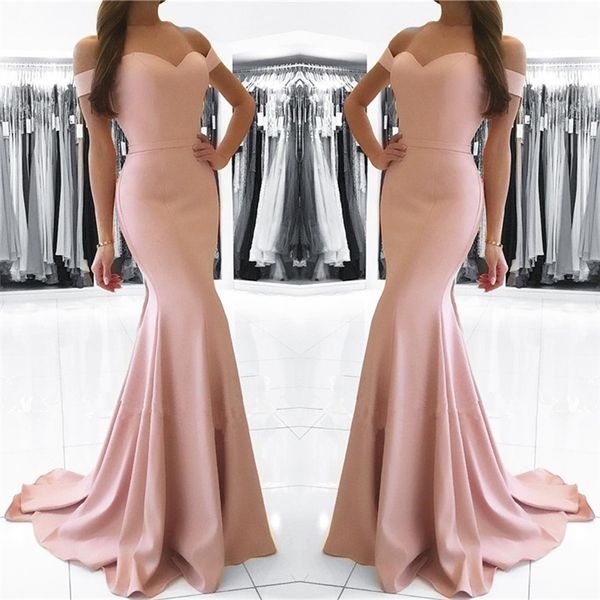 

2022 mermaid blush pink off the shoulder formal evening dress simple elegant satin long party lace-up back under 100 bridesmaid dress, Black;red