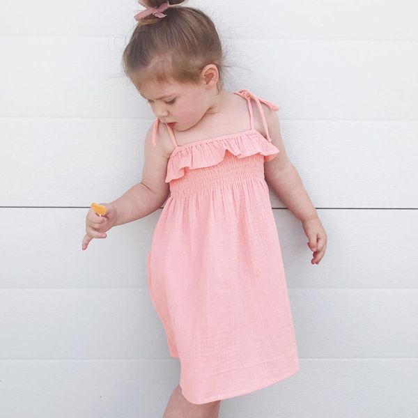 2018 Yeni Çocuk Giyim Yaz Toddler Bebek Kız Kayma Elbise Parti Pageant Katı Elbise Askı Kolsuz Sundress Küçük Kızlar Giysi 6 M-4 T