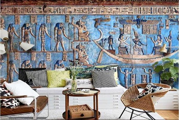 

ancient egyptian celebration color relief classical large mural wallpaper bedroom painting tv backdrop 3d wallpaper