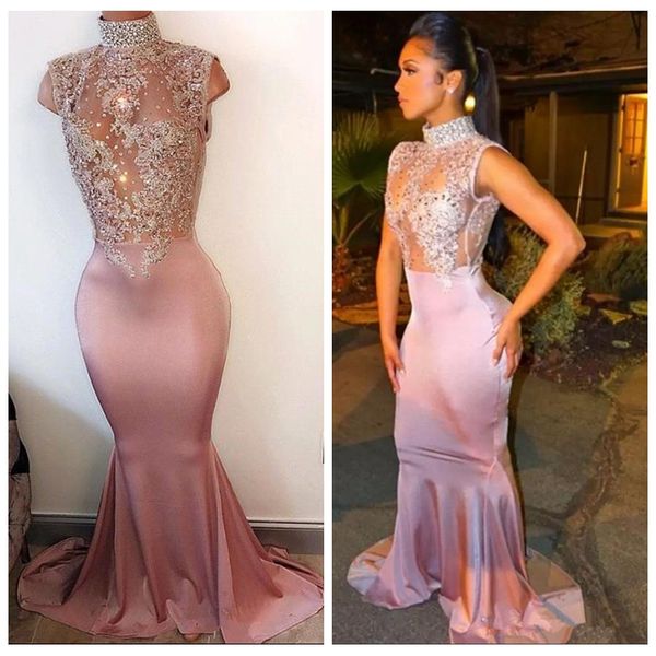 

2021 bling bling бисер воротника высокого шеи выпускного платье шнурок аппликация кристалл бисер 2k17 формальной партия вечера мантии тонких, Black