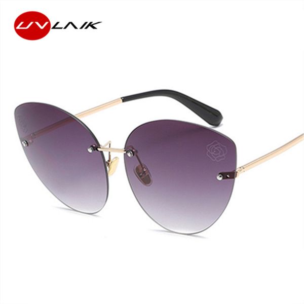 

uvlaik rimless sunglasses women cat eye transparent metal frame sun glasses vintage oversized gradient cutting flower sunglass, White;black