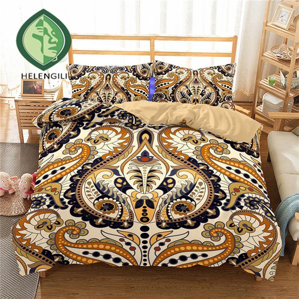 

helengili 3d bedding set paisley print duvet cover set lifelike bedclothes with pillowcase bed home textiles #2-11