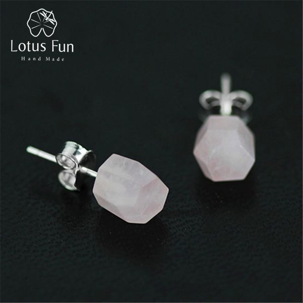 

lotus fun real 925 sterling silver natural stone handmade designer fine jewelry vintage fashion stud earrings for women brincos, Golden;silver