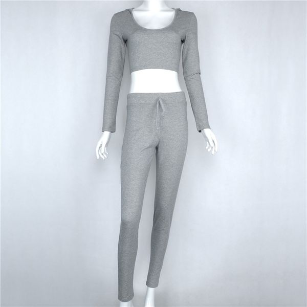 

regular cotton suit outfit two piece set crop legging sweatpants set crop hoodie female sweatshirt pants tracksuit, Gray
