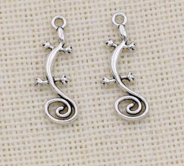 100 Pz lega Lucertola Charms Ciondolo Charms argento antico Per collana Gioielli Fare risultati 29x10mm