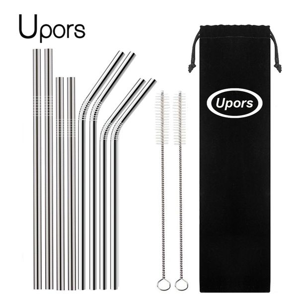 

upors 8pcs 304 stainless steel straw eco friendly reusable metal straw drinking straws set with 2 brush & 1 bag dropshipping