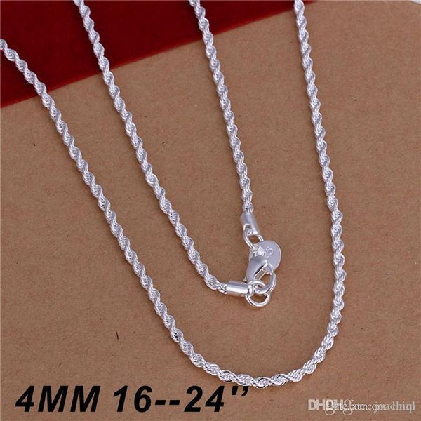 

selling 925 sterling silver necklaces jewelry twist rope chain necklace 4mm 16inch/18inch/20inch/22inch/24inch ing