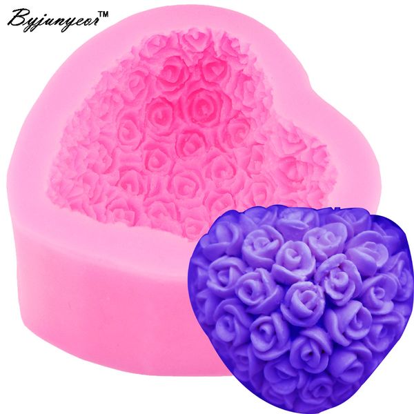 Acheter Byjunyeor S036 3d Rose Bouquet De Fleurs Amour Coeur Forme Saint Valentin Cadeau Présent Fondant Gâteau Moule Silicone Sucre Chocolat De